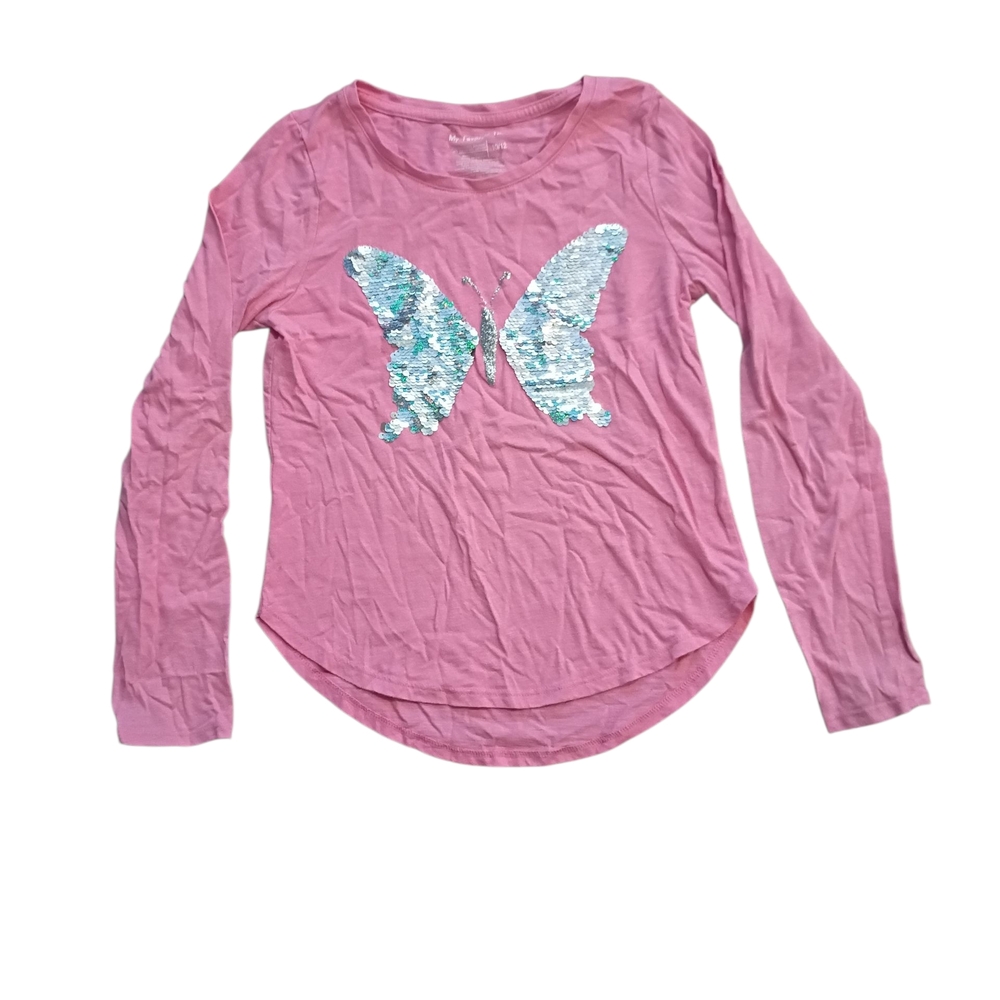 Pink Long Sleeve Girls Shirt with Sequin Butterfly Size 10/12